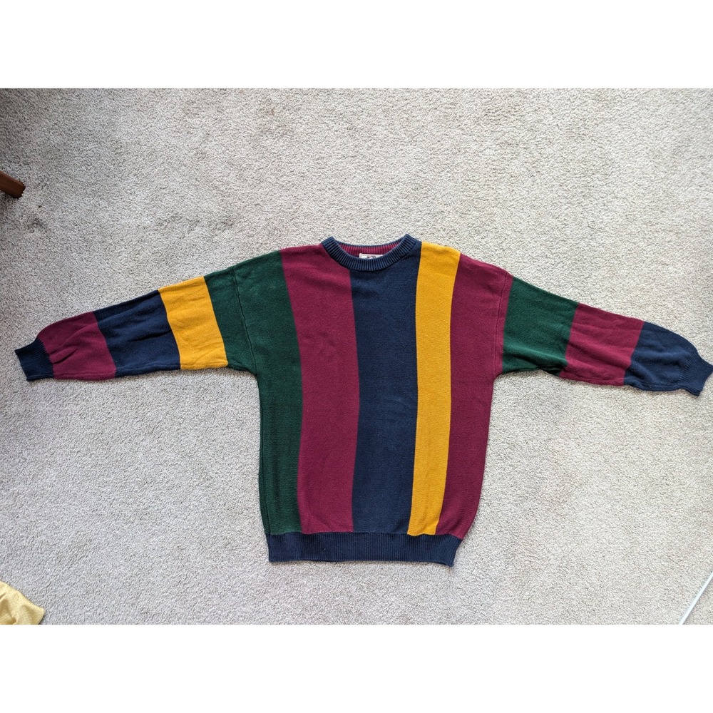 Sears Since 1886 Vintage Sweater Mens XL Cotton Colorblock Stripe Multicolor